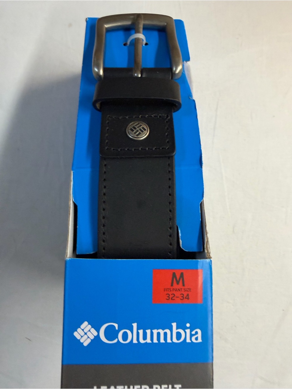 Columbia Black Leather Belt with Brushed Metal Buckle
